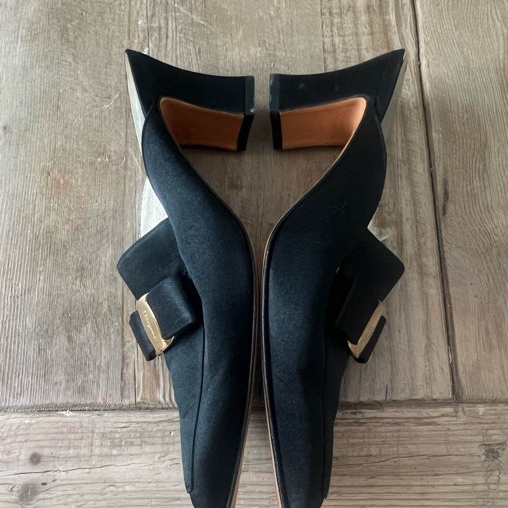 Salvatore Ferragamo Black and Gold Mules - Picture 12 of 15